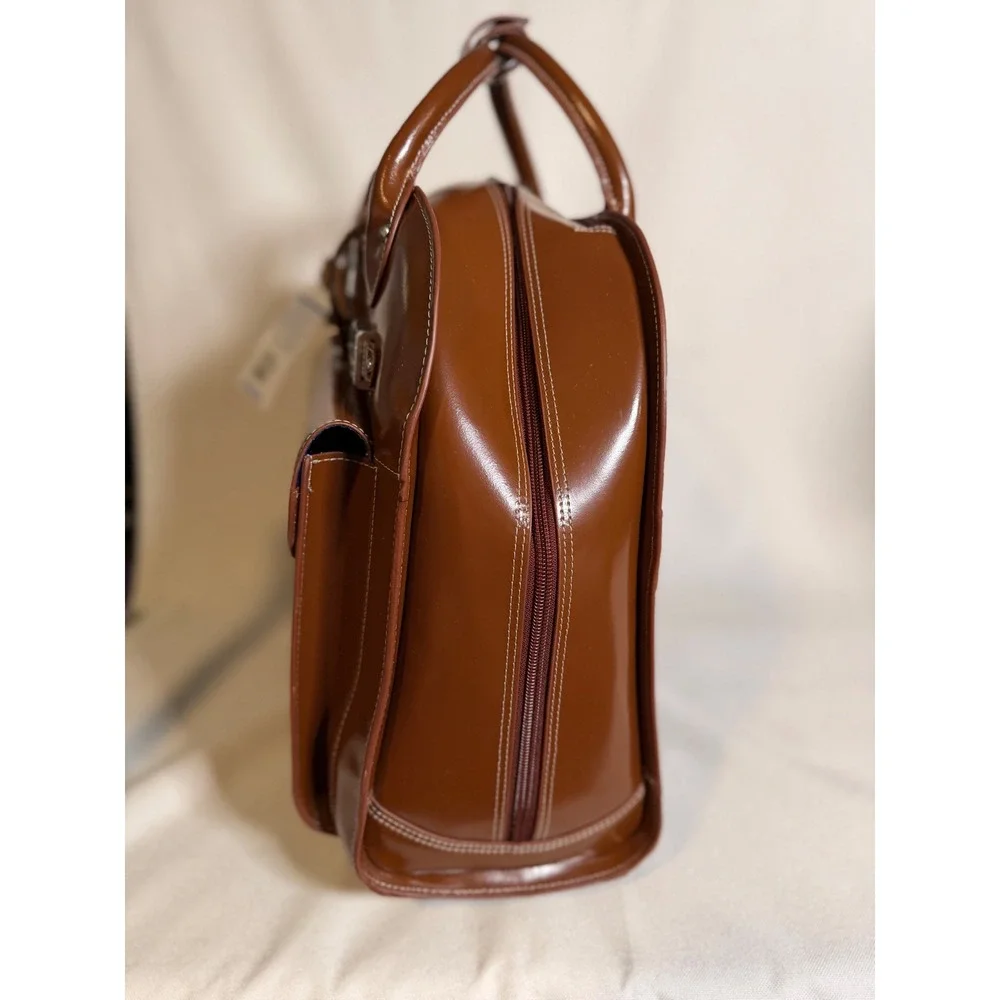 McKlein Edgebrook Brown Leather 15.6 Wheeled Ladies Laptop Case Briefcase 96314